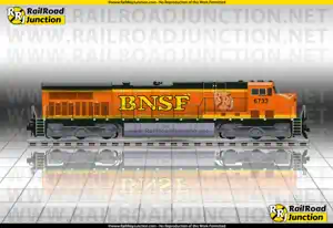 Side profile illustration of a BNSF GE AC4400CW diesel-electric locomotive